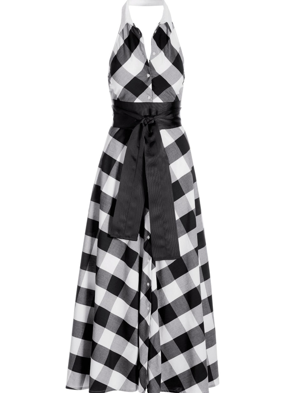 Boston Proper Black and White Cotton Halter Plaid Maxi Dress